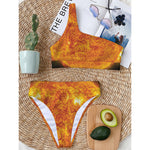 Flaming Sun Print One Shoulder Bikini Top