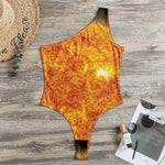 Flaming Sun Print One Shoulder Bodysuit