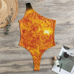 Flaming Sun Print One Shoulder Bodysuit