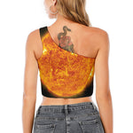 Flaming Sun Print One Shoulder Crop Top