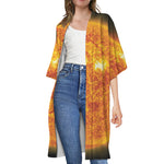Flaming Sun Print Open Front Beach Cover Up