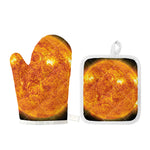 Flaming Sun Print Oven Mitt And Pot Holder Set