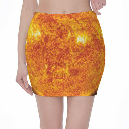 Flaming Sun Print Pencil Mini Skirt