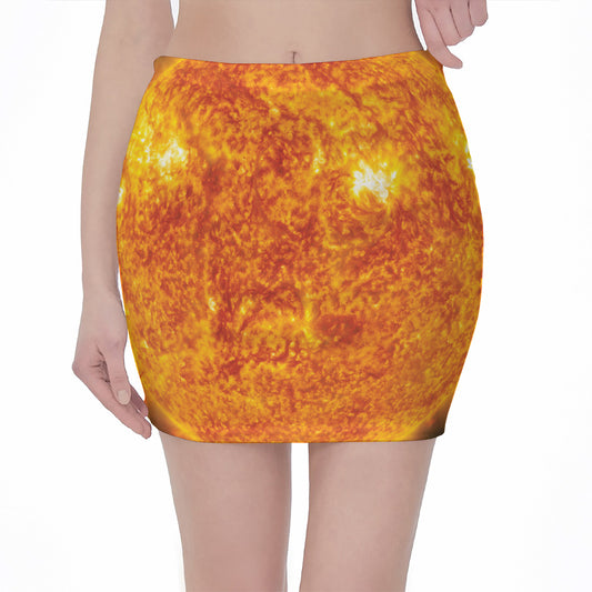 Flaming Sun Print Pencil Mini Skirt