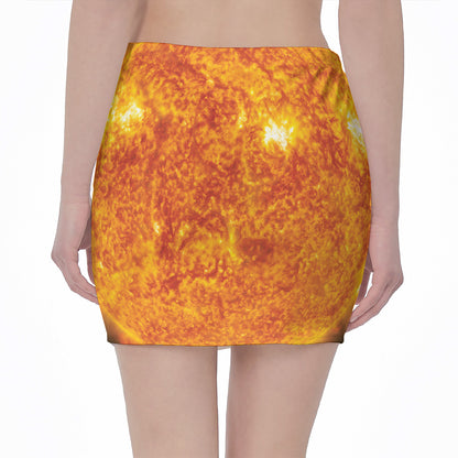 Flaming Sun Print Pencil Mini Skirt