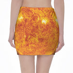Flaming Sun Print Pencil Mini Skirt