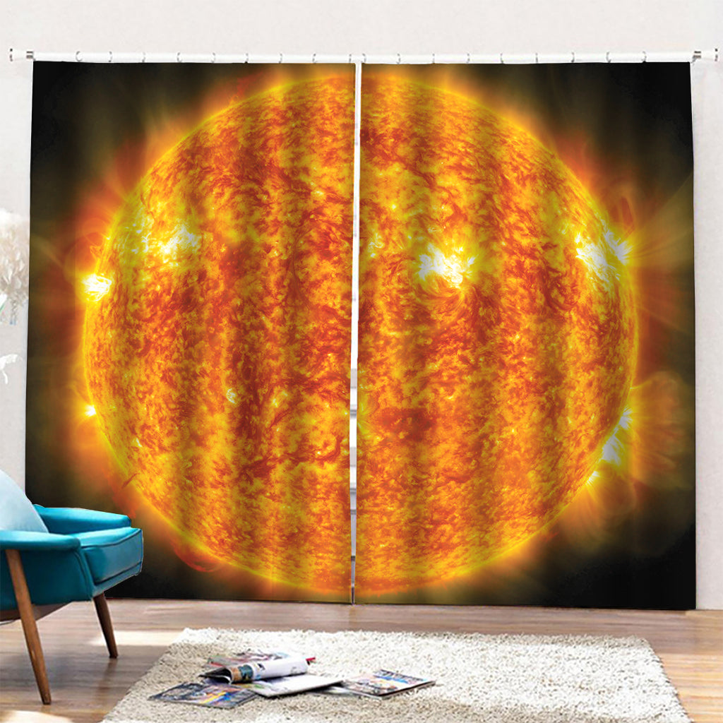 Flaming Sun Print Pencil Pleat Curtains