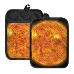Flaming Sun Print Pot Holders With Pocket