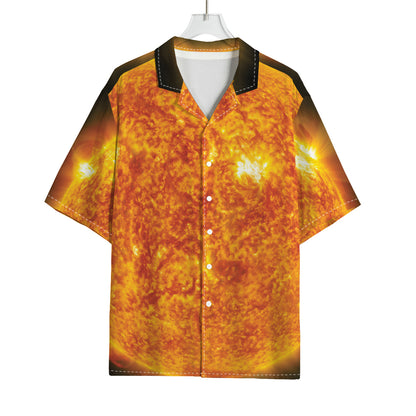 Flaming Sun Print Rayon Hawaiian Shirt