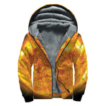 Flaming Sun Print Sherpa Lined Zip Up Hoodie