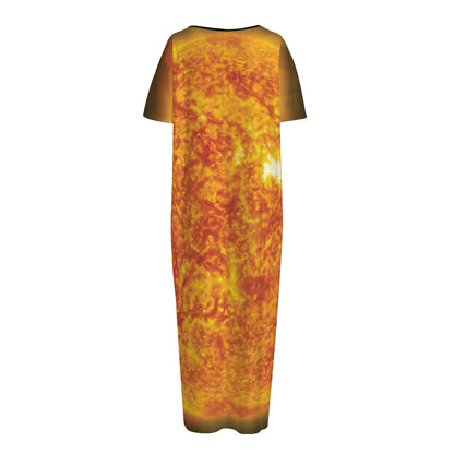 Flaming Sun Print Short Sleeve Long Nightdress