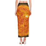 Flaming Sun Print Side Slit Maxi Skirt