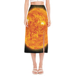 Flaming Sun Print Side Slit Midi Skirt