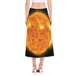 Flaming Sun Print Side Slit Midi Skirt