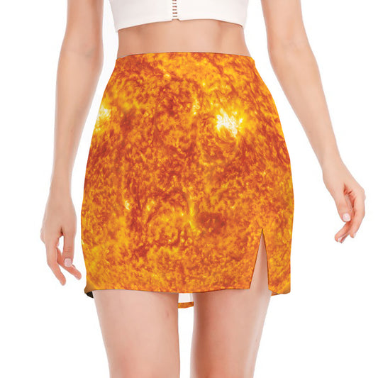 Flaming Sun Print Side Slit Mini Skirt