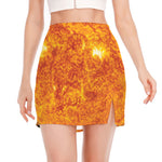 Flaming Sun Print Side Slit Mini Skirt