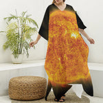 Flaming Sun Print Silk V-Neck Kaftan Dress