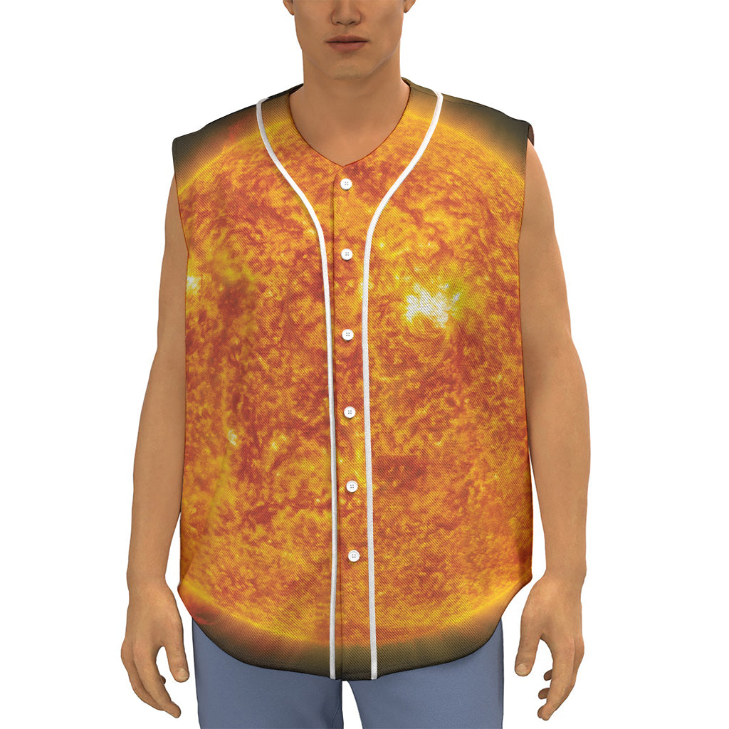 Flaming Sun Print Sleeveless Baseball Jersey