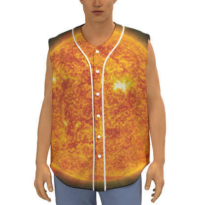 Flaming Sun Print Sleeveless Baseball Jersey