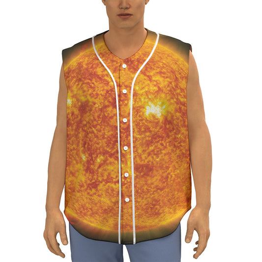 Flaming Sun Print Sleeveless Baseball Jersey