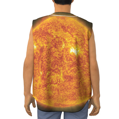 Flaming Sun Print Sleeveless Baseball Jersey