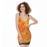 Flaming Sun Print Sleeveless Bodycon Dress