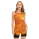 Flaming Sun Print Sleeveless One Piece Swimsuit