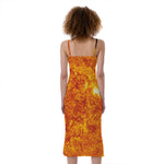 Flaming Sun Print Slim Fit Midi Cami Dress