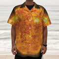 Flaming Sun Print Textured Short Sleeve Shirt
