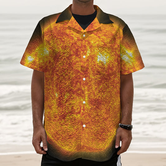 Flaming Sun Print Textured Short Sleeve Shirt