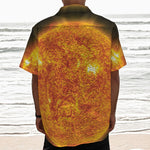 Flaming Sun Print Textured Short Sleeve Shirt