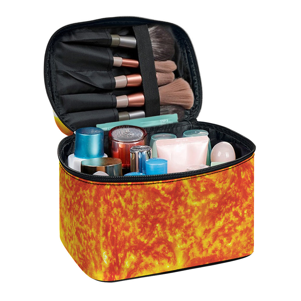 Flaming Sun Print Travel Makeup Bag