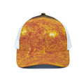 Flaming Sun Print White Mesh Trucker Hat