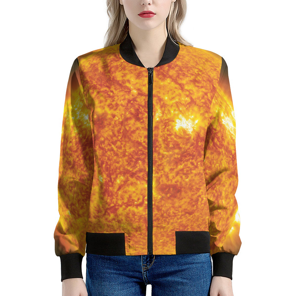 Flaming Sun Print Women's Bomber Jacket