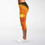 Flaming Sun Print Women's Capri Leggings