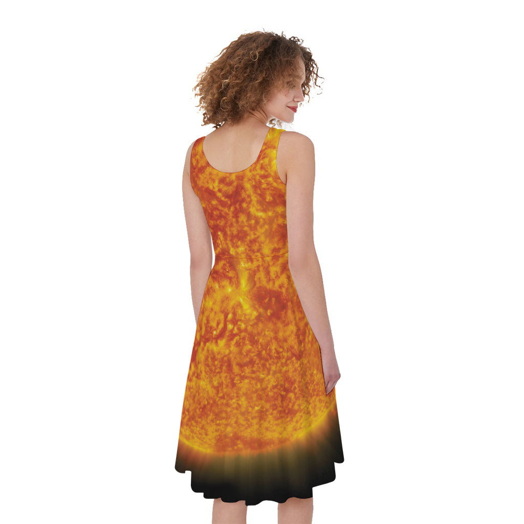 Flaming Sun Print Women's Sleeveless Dress