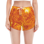 Flaming Sun Print Women's Split Running Shorts