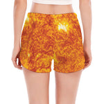 Flaming Sun Print Women's Split Running Shorts