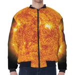 Flaming Sun Print Zip Sleeve Bomber Jacket