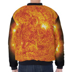 Flaming Sun Print Zip Sleeve Bomber Jacket