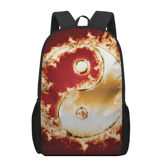 Flaming Yin Yang Print 17 Inch Backpack