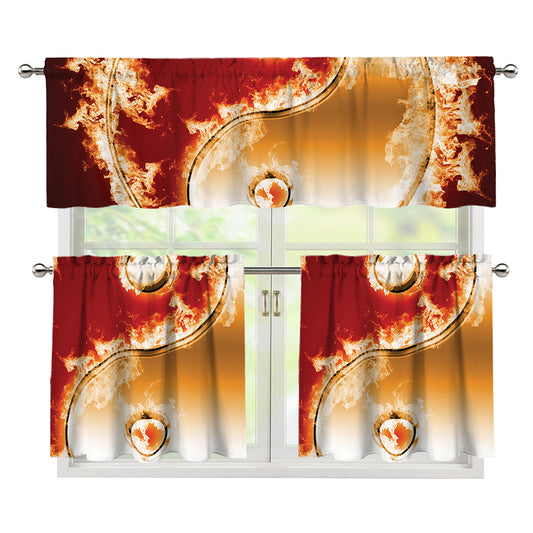 Flaming Yin Yang Print 3 Piece Kitchen Curtains