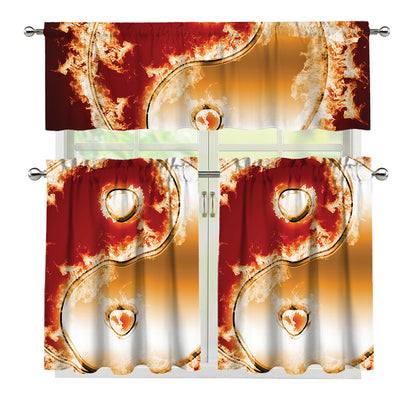 Flaming Yin Yang Print 3 Piece Kitchen Curtains