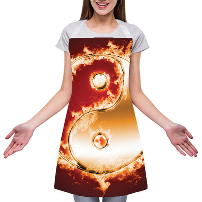 Flaming Yin Yang Print Adjustable Apron