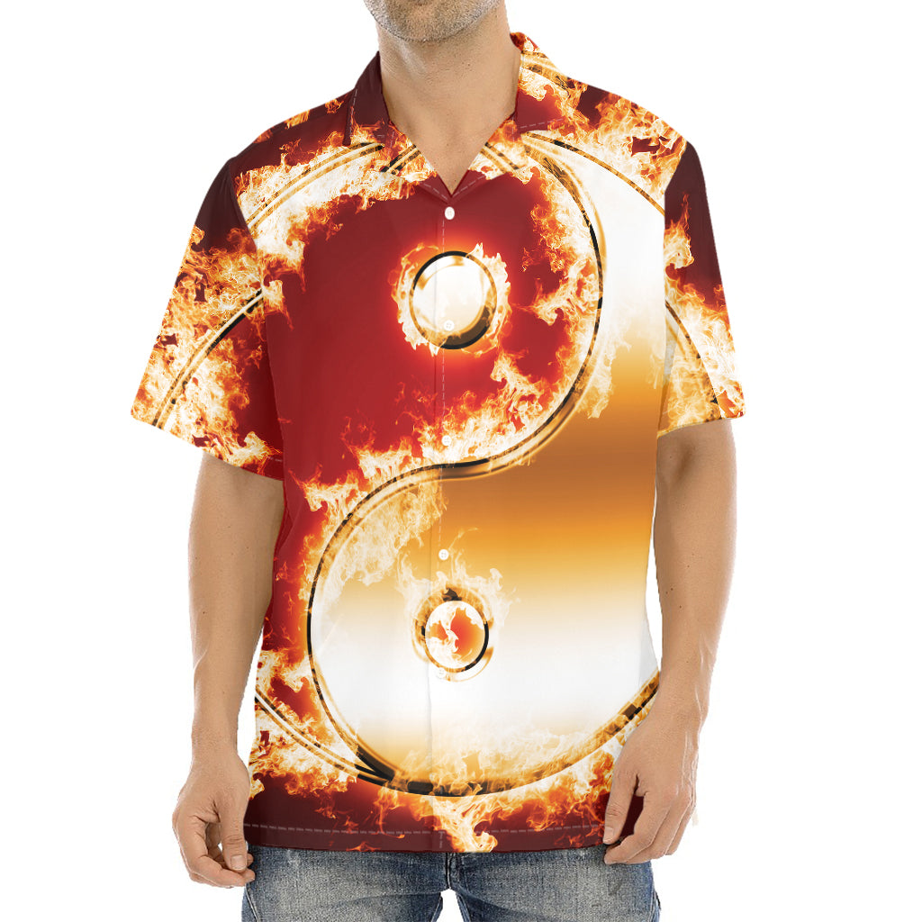 Flaming Yin Yang Print Aloha Shirt