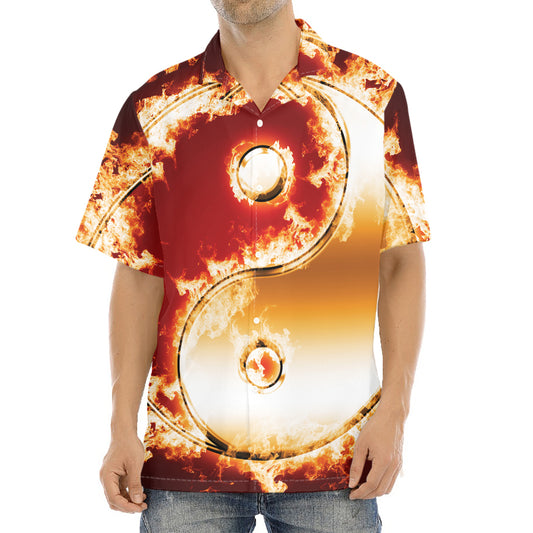Flaming Yin Yang Print Aloha Shirt