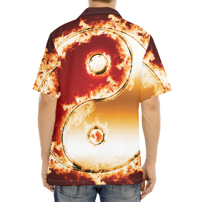 Flaming Yin Yang Print Aloha Shirt