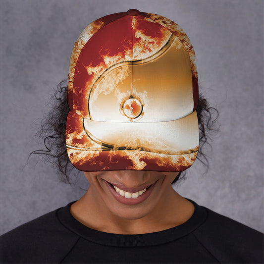 Flaming Yin Yang Print Baseball Cap