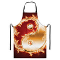 Flaming Yin Yang Print Bib Apron With Pocket