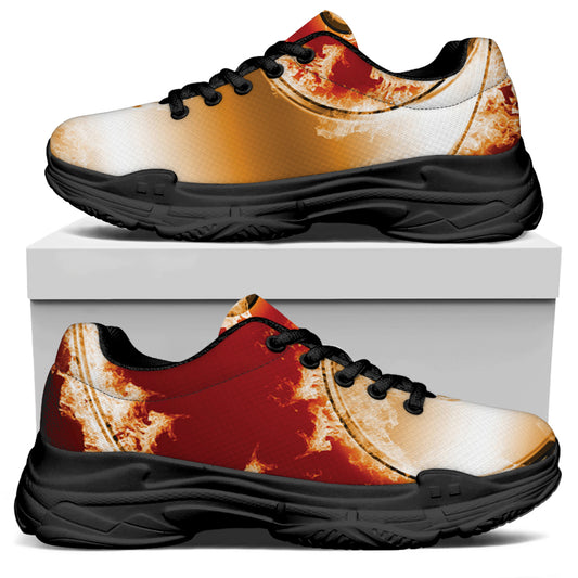 Flaming Yin Yang Print Black Chunky Shoes